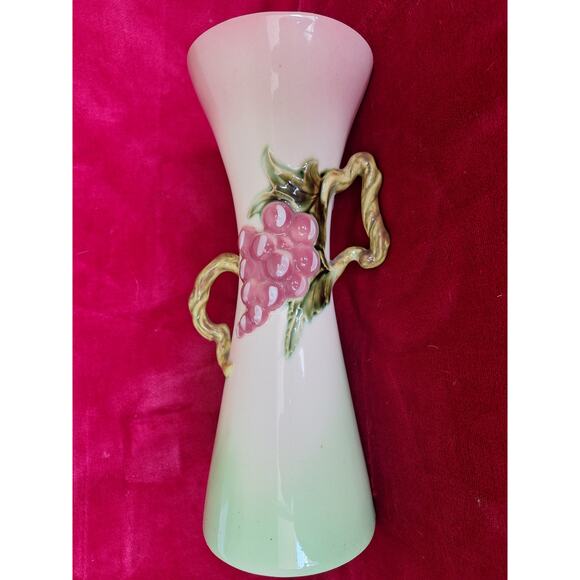 Hull Tokay Pink Green Vase #12 3D Grape Cluster Vine Handle 12" MCM - Excellent - Picture 1 of 7